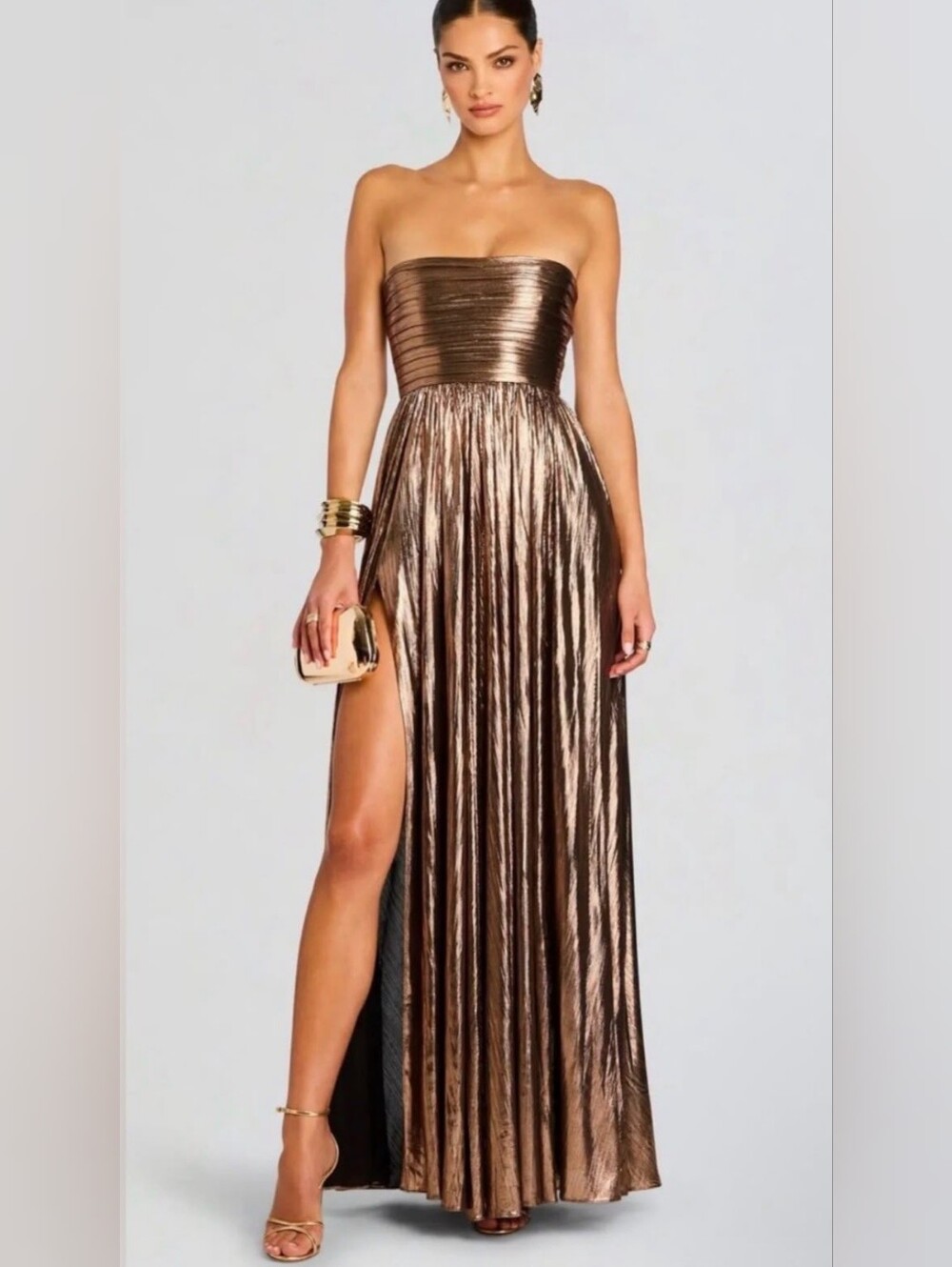 Retrofete Iris Metallic Bronze Maxi Gown